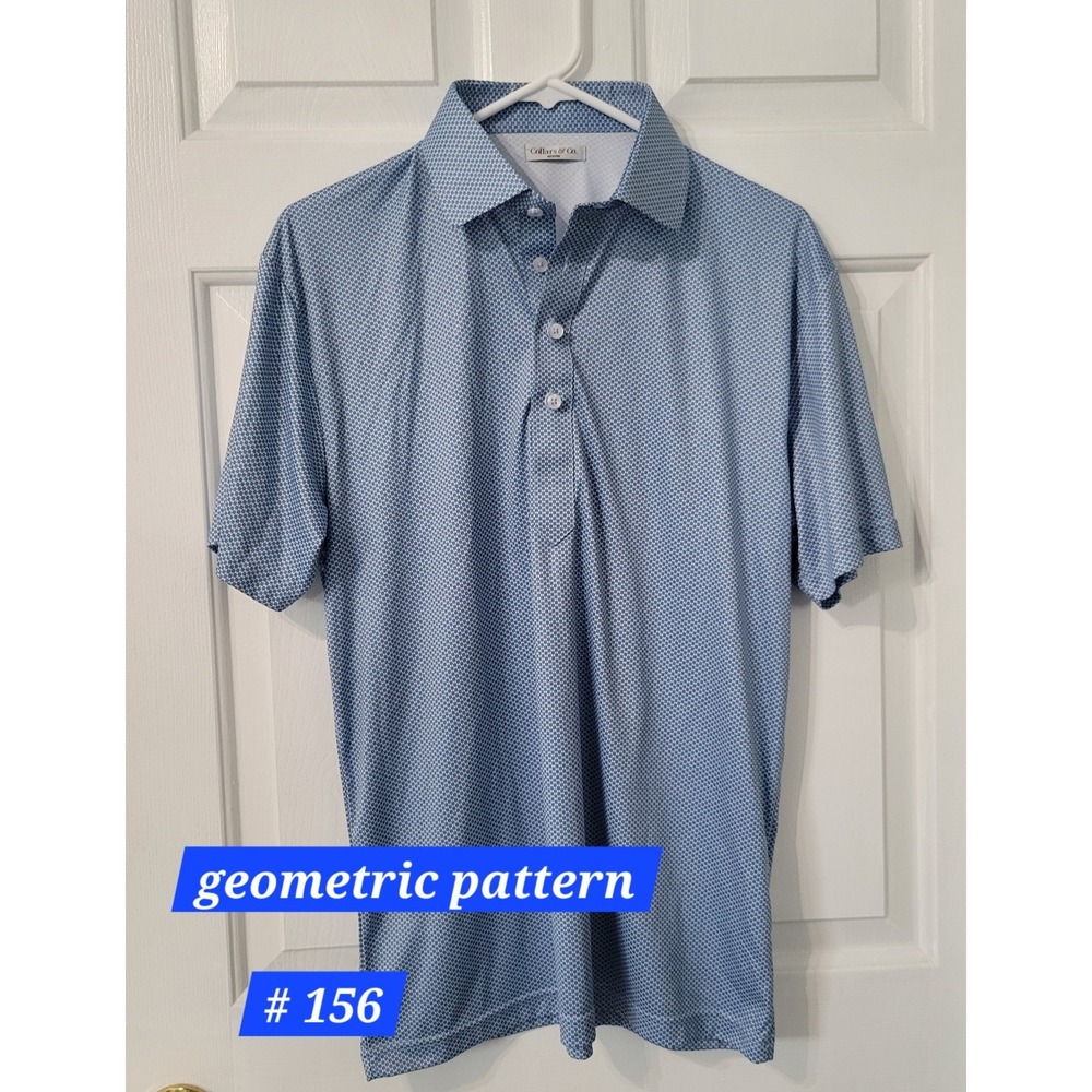 Collars & Co Polo Shirt Men's Medium Blue Geometric Golf Preppy Dress Collar